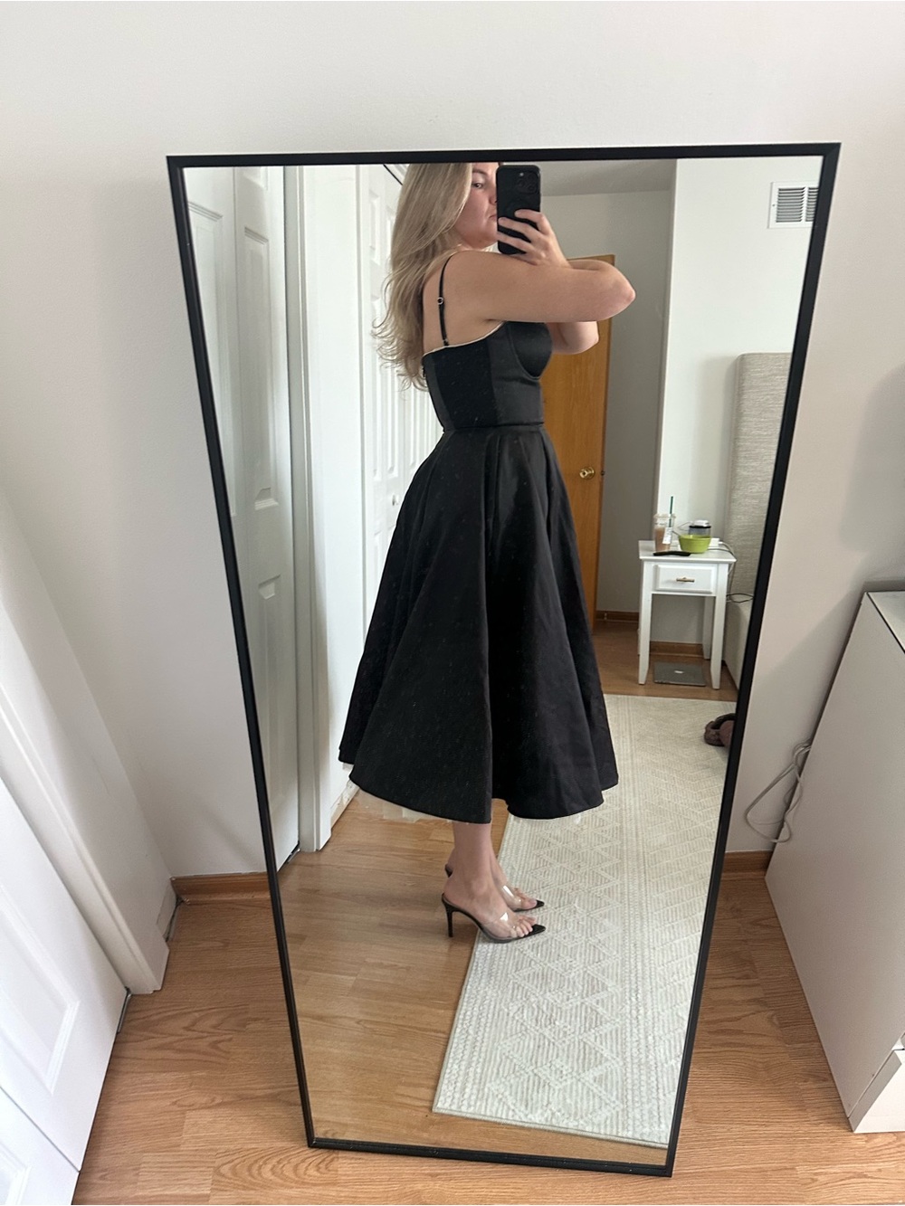 House of CB  “Mademoiselle” Black Corset Spaghetti Strap A-line Midi Dress - Picture 5 of 8